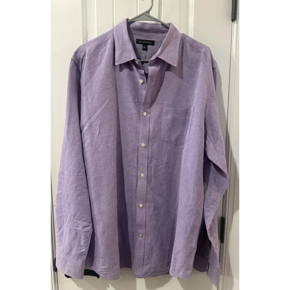 Banana Republic Shirt Men's Size XL Purple Soft Wash Button Up Casual Preppy EUC